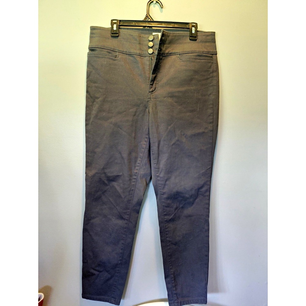 92 LOFT Women's Gray Solid Flat Front Pants Button Fly Pockets Size 12 Regular